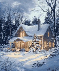 Vintage Snowy House Diamond Painting