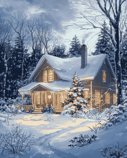 Vintage Snowy House Diamond Painting