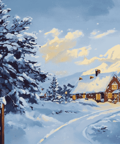 Vintage Snowy Houses Diamond Painting