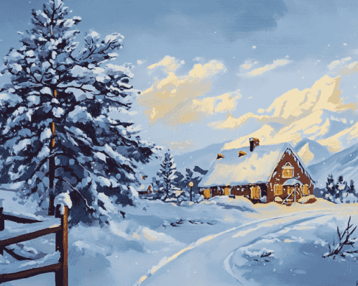 Vintage Snowy Houses Diamond Painting