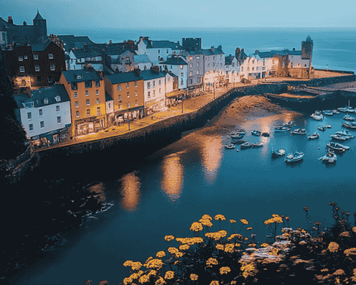 Wales Tenby Harbour Landscape Diamond Painting