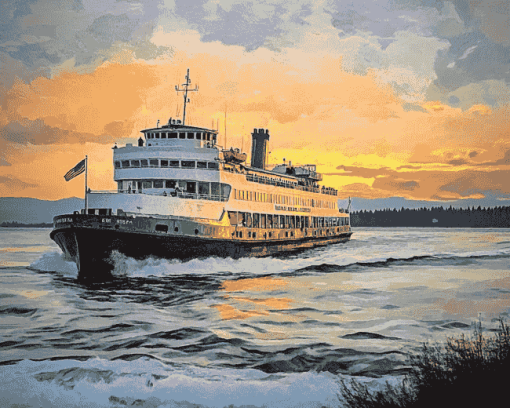 Washington Ferry Seascape Diamond Painting