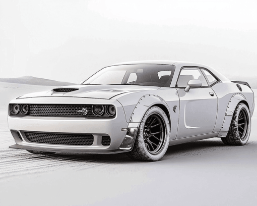 White Dodge Hellcat Muscle Car Diamond Painting