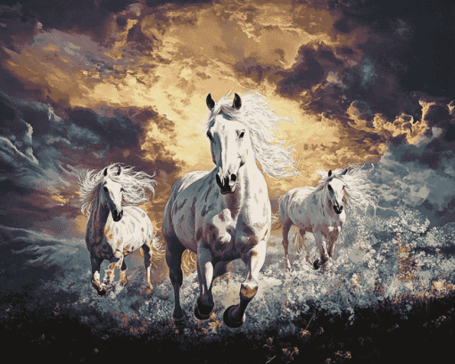 White Horses Elegance Diamond Painting