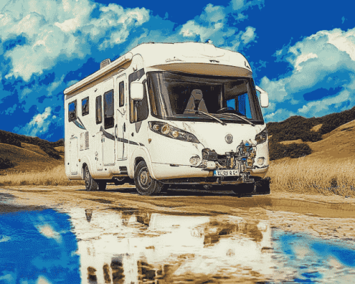 White Motorhome Engine Art Diamond Painting