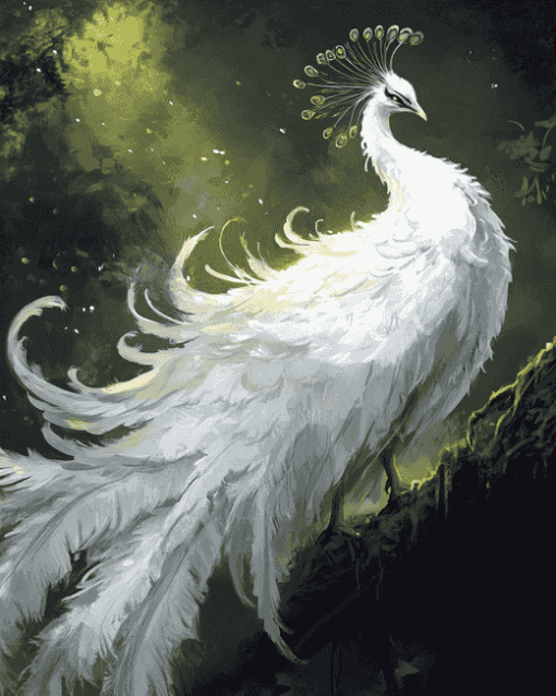 White Peacock Fantasy Diamond Painting