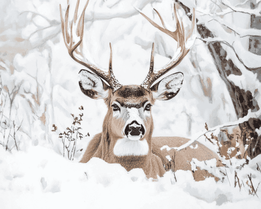 Winter Deer in Snow Diamond Painting