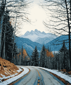 Winter Mountain Road Diamond Painting