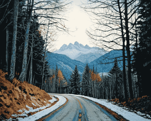 Winter Mountain Road Diamond Painting