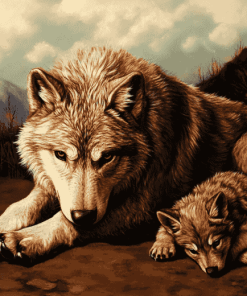 Wolf and Puppies Diamond Painting