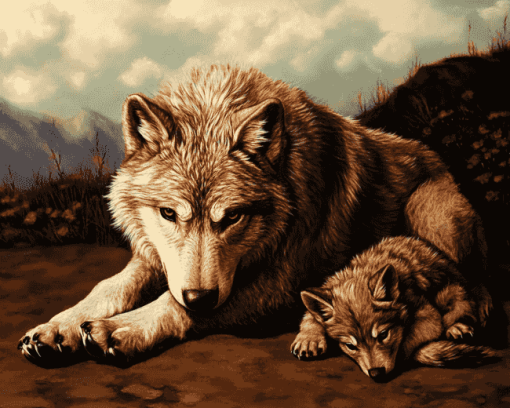 Wolf and Puppies Diamond Painting