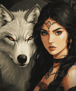 Wolf and Woman Diamond Painting