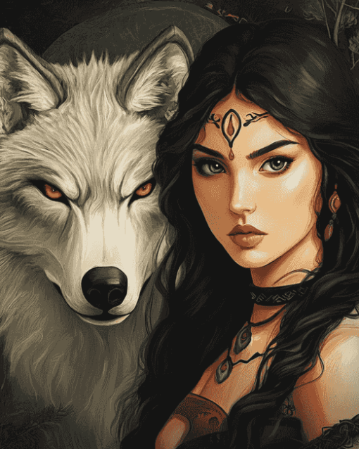 Wolf and Woman Diamond Painting