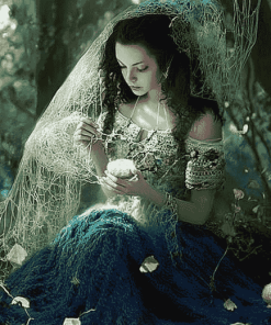 Woman Crocheting in Forest Diamond Painting