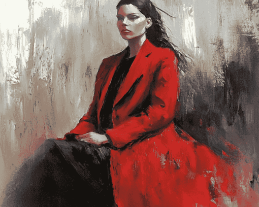 Woman In Red Coat Diamond Painting