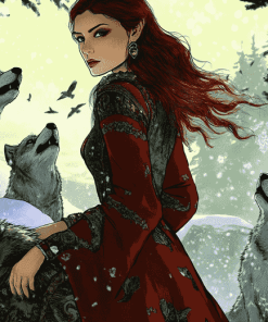 Woman and Wolves Animation Diamond Painting