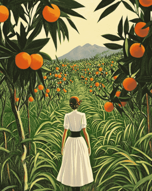 Woman in Vintage Orange Grove Diamond Painting