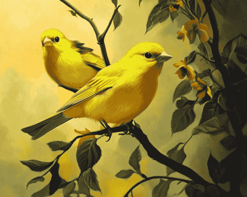 Yellow Finches Bird Diamond Painting