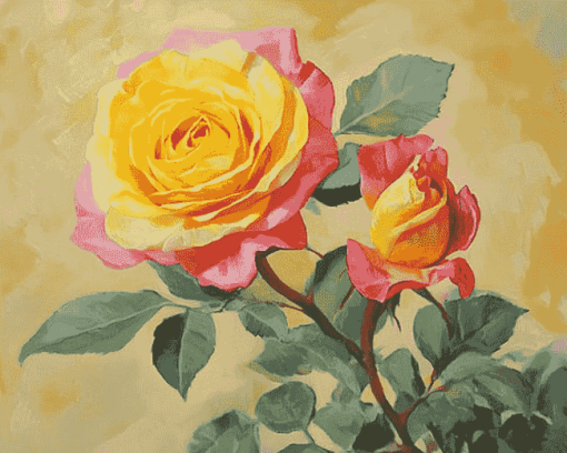 Yellow and Pink Rose Blossoms Diamond Painting