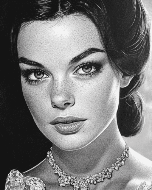 Young Romy Schneider Black and White Diamond Painting